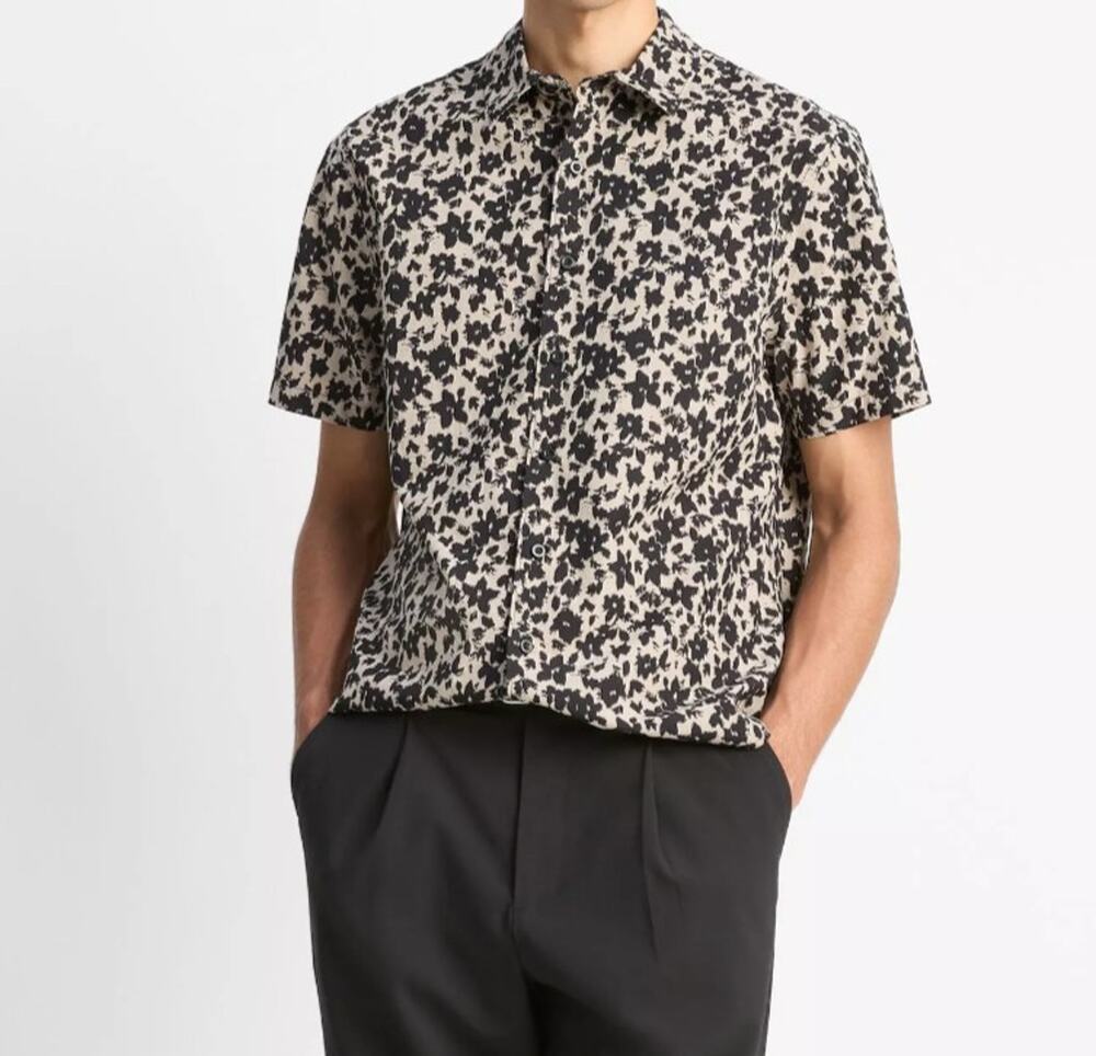 Vince Mens L Classic Fit Star Lily Floral Short Sleeve Button Casual Camp Shirt